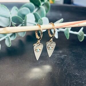 Evil Eye Planchette Earrings | Rose Gold‎ Plated Huggie Hoop Dangles | Mystical